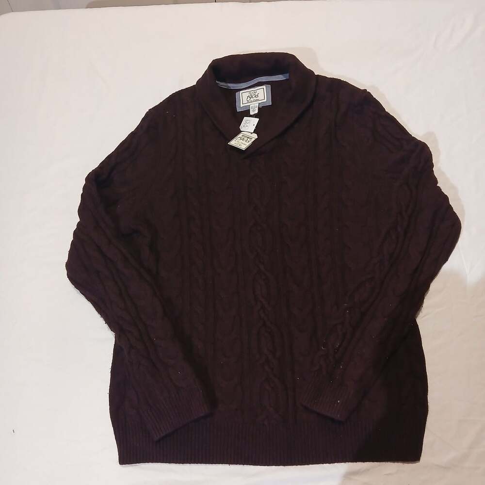 Jos. A. Bank 1905 The New Tradition Burgundy Cable Knit Shawl Collar Sweater